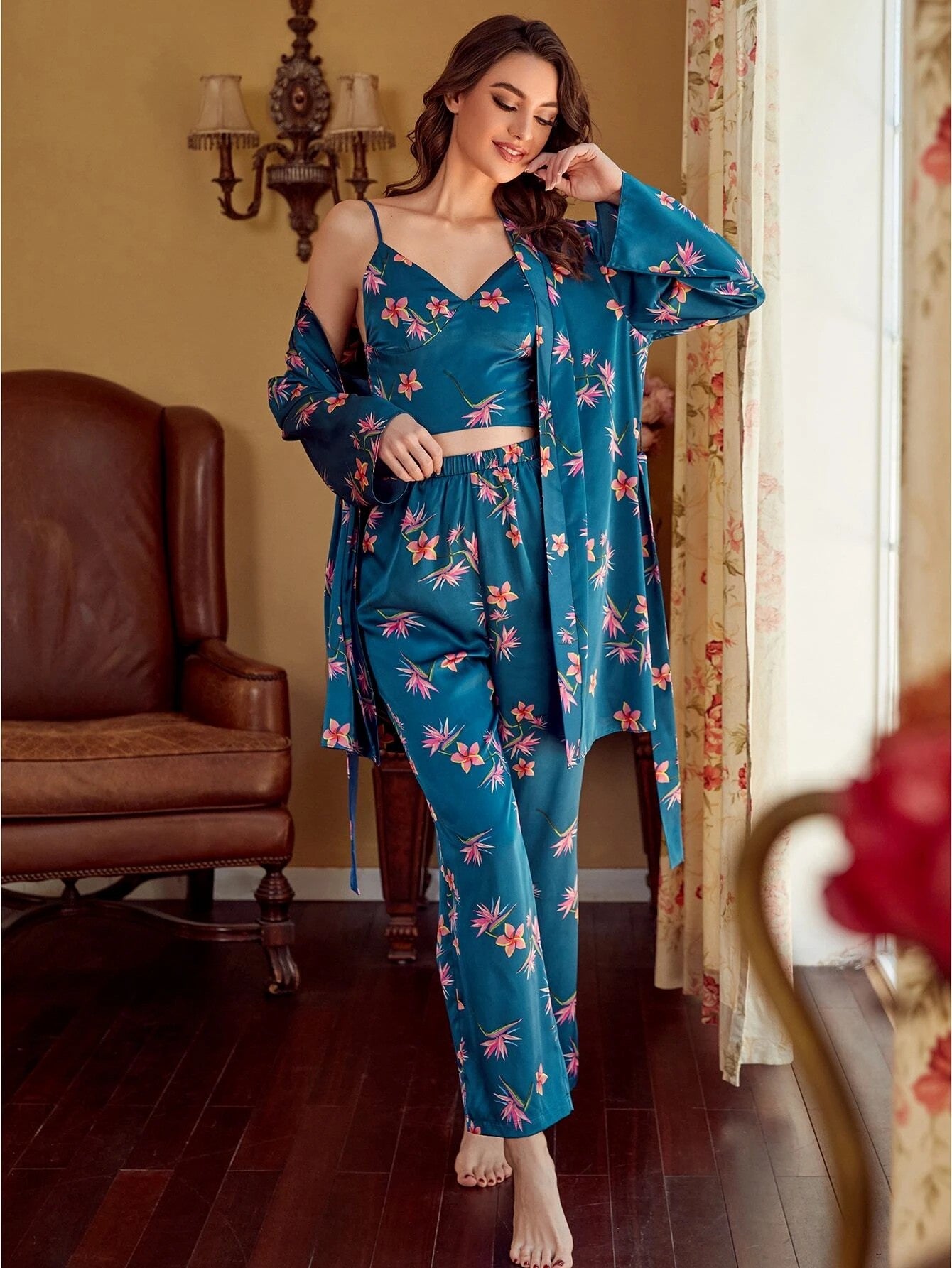 Midnight Tropics 3-Piece Satin Lounge Set