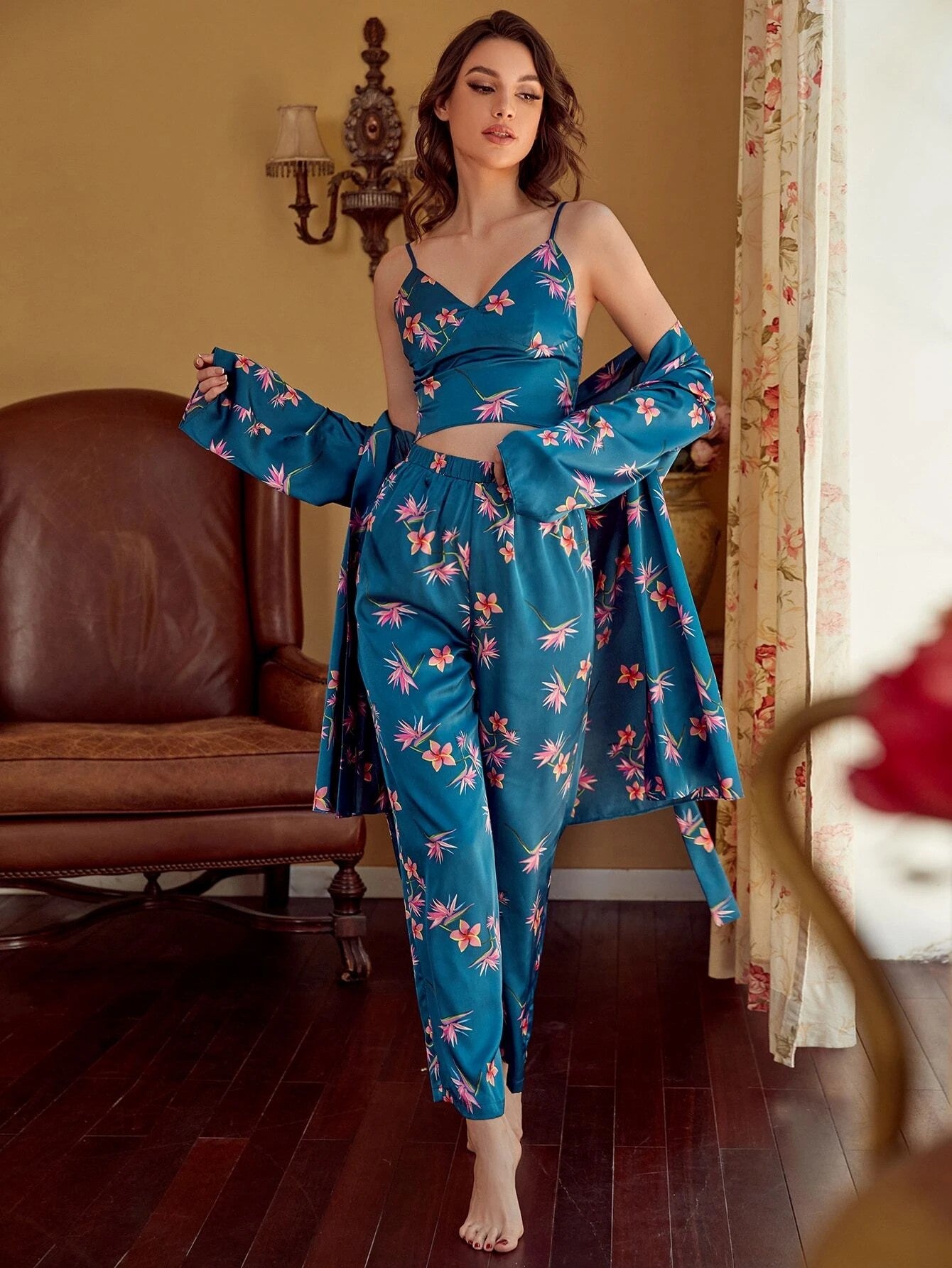 Midnight Tropics 3-Piece Satin Lounge Set