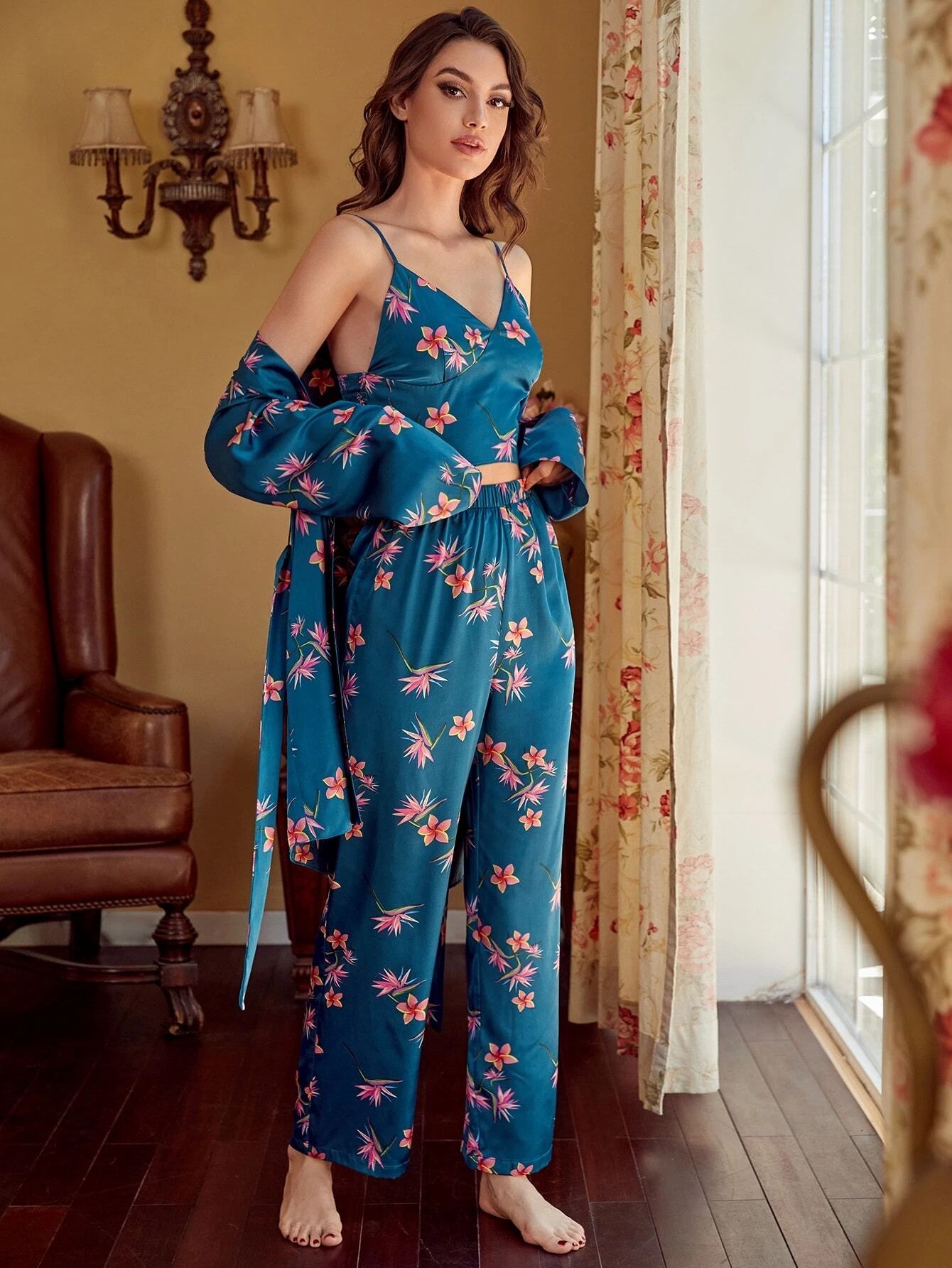 Midnight Tropics 3-Piece Satin Lounge Set