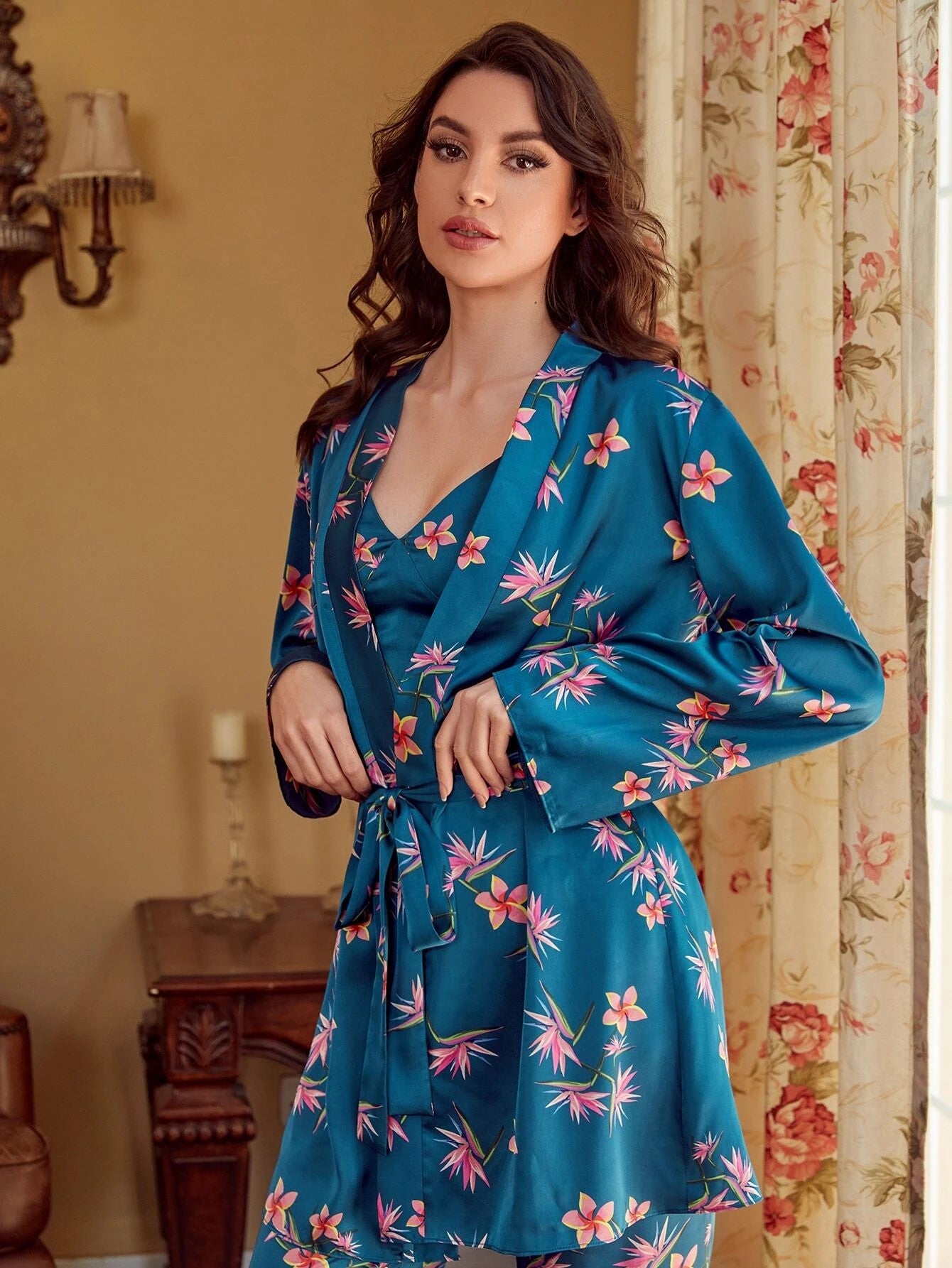 Midnight Tropics 3-Piece Satin Lounge Set