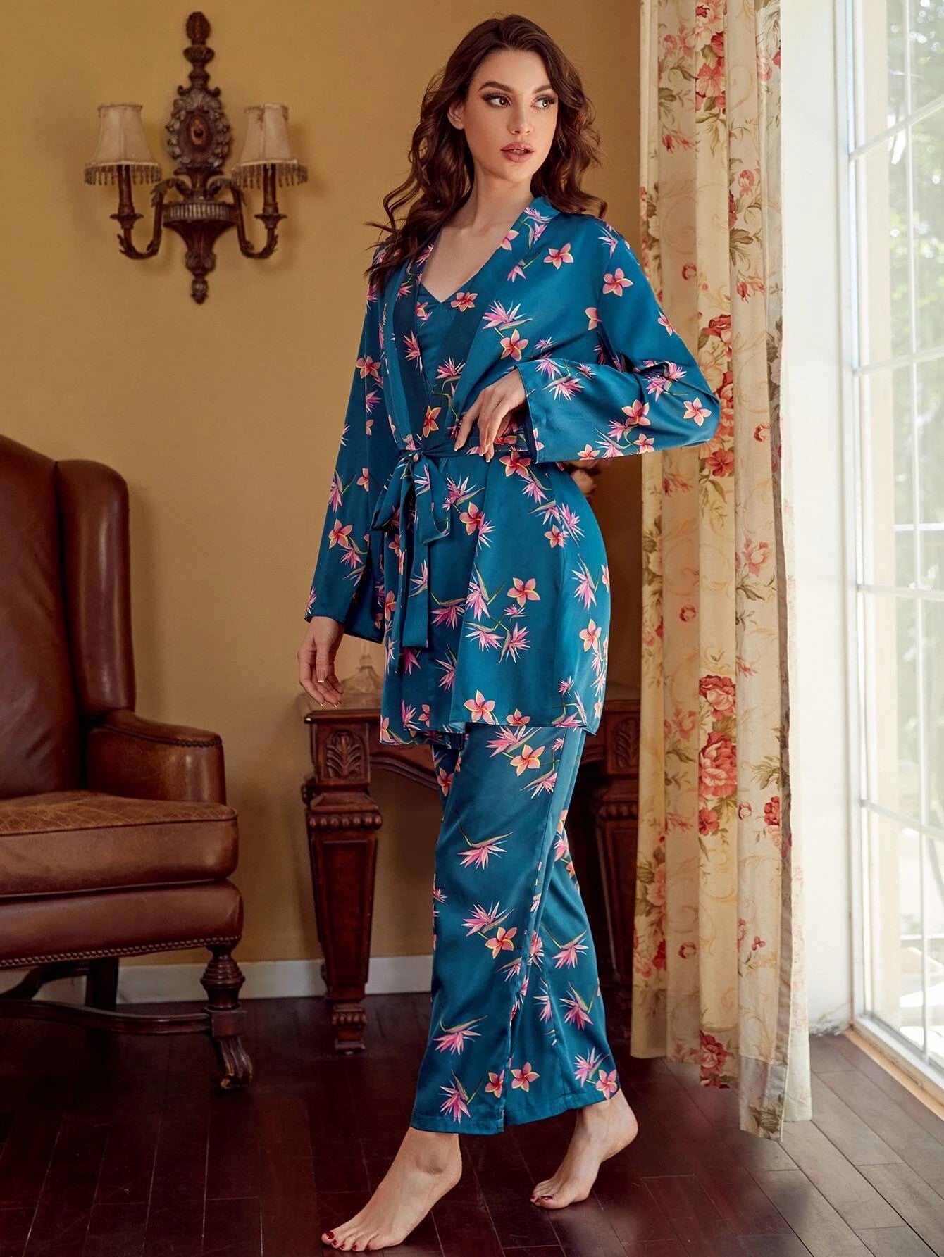 Midnight Tropics 3-Piece Satin Lounge Set