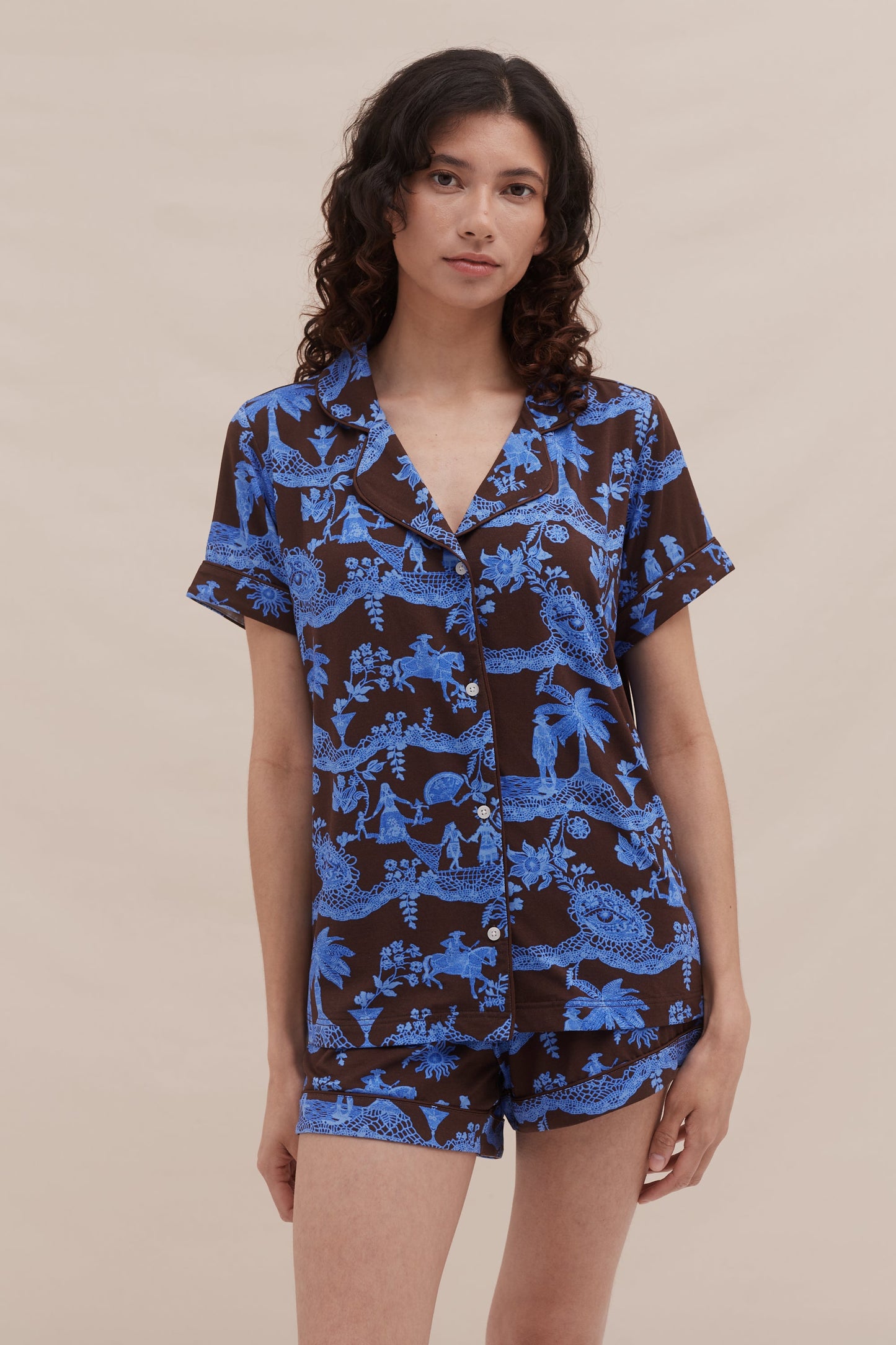 Midnight Safari Co-ord Lounge Set β Blue on Brown
