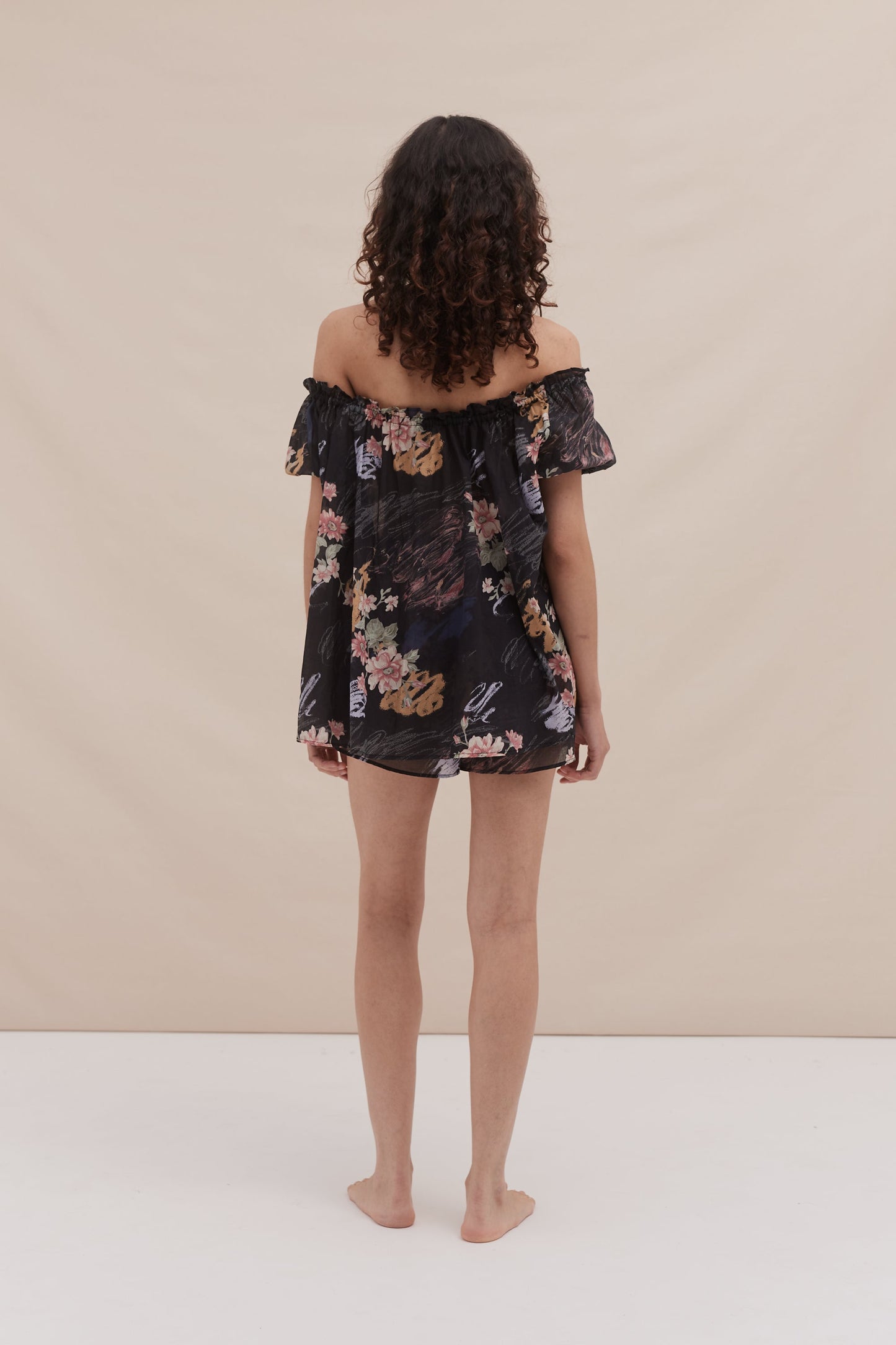 Midnight Bloom Off-Shoulder Short Set