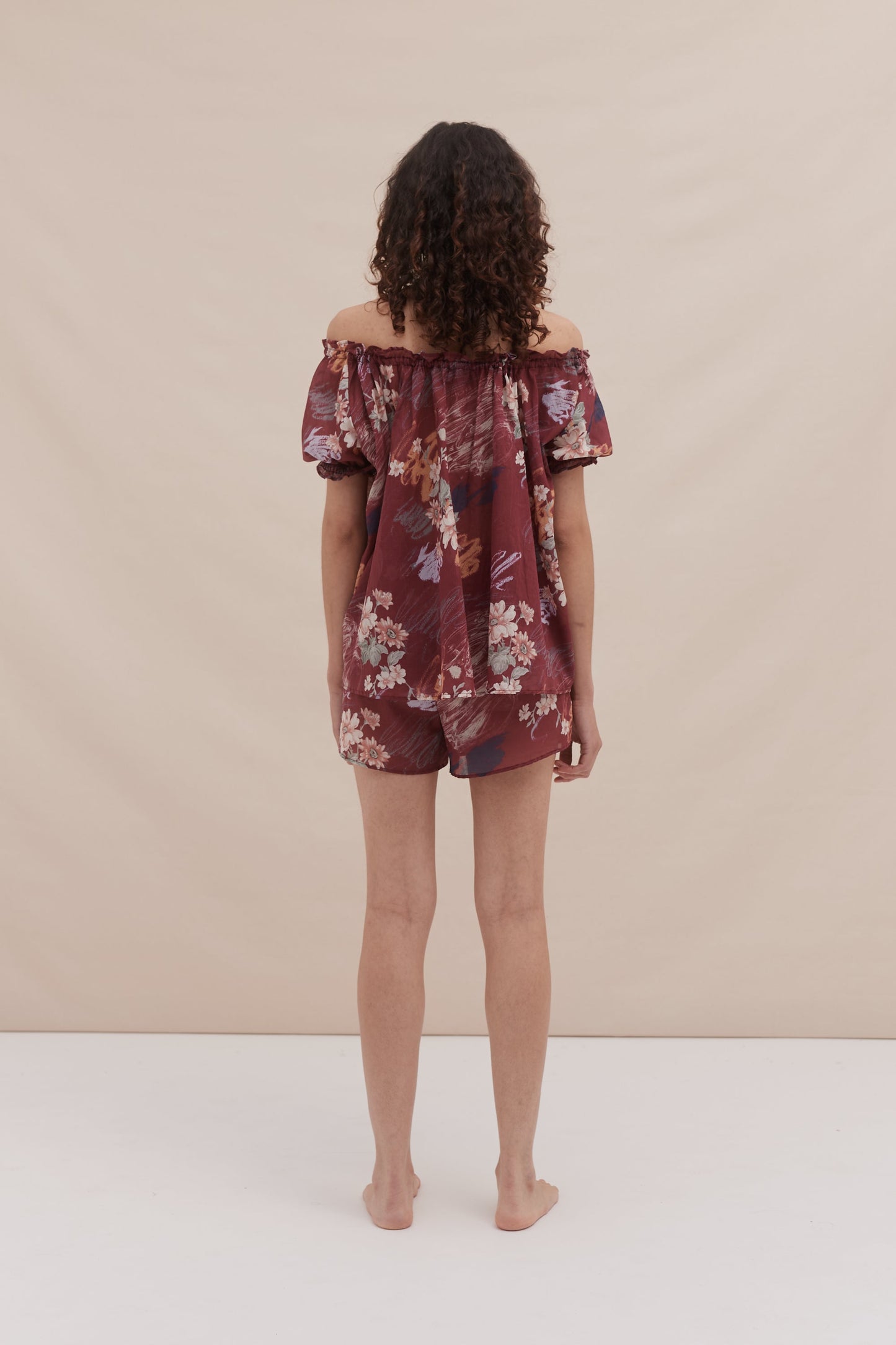 Wine Bloom Puff Sleeve Lounge Set