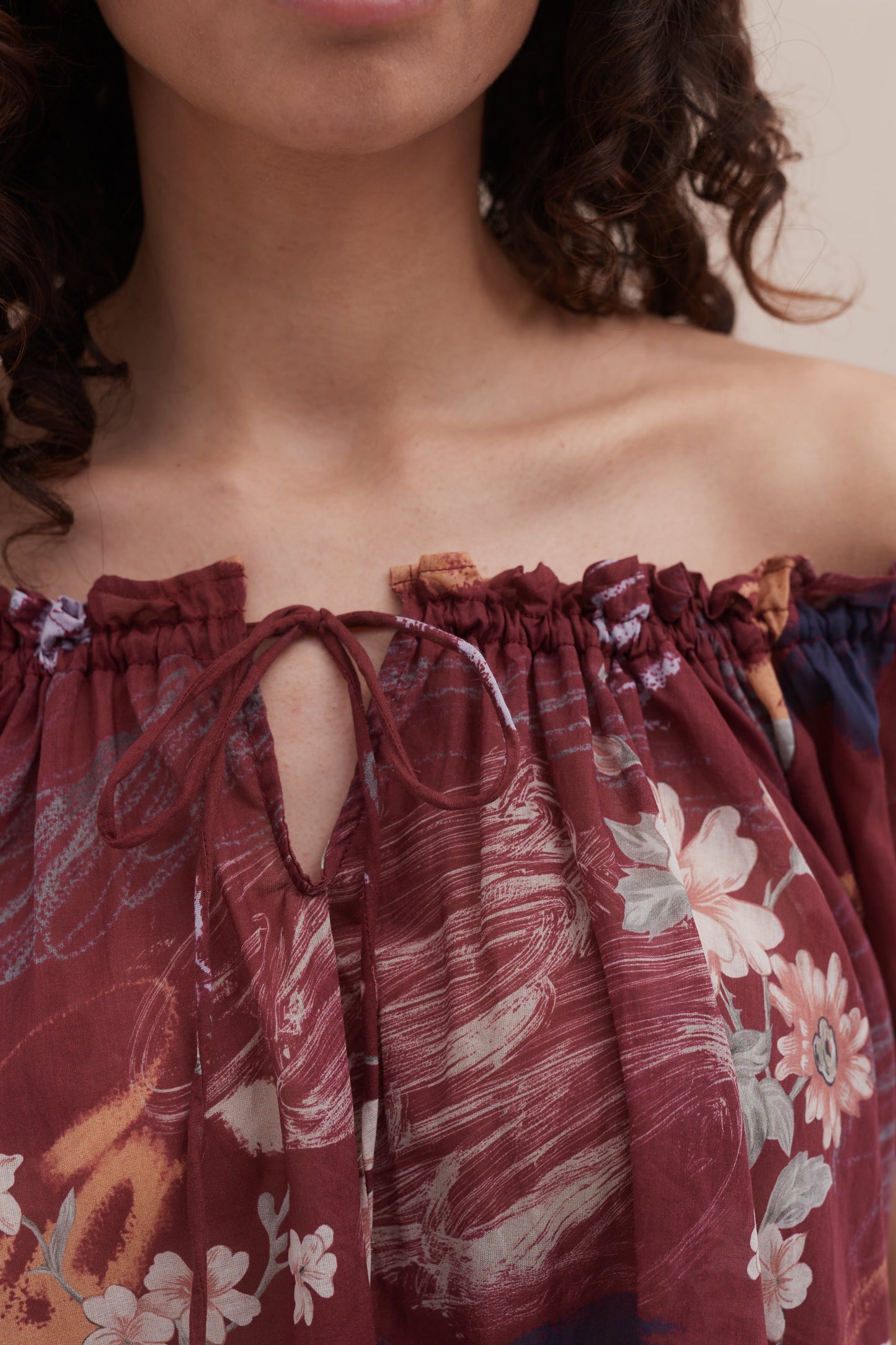 Wine Bloom Puff Sleeve Lounge Set