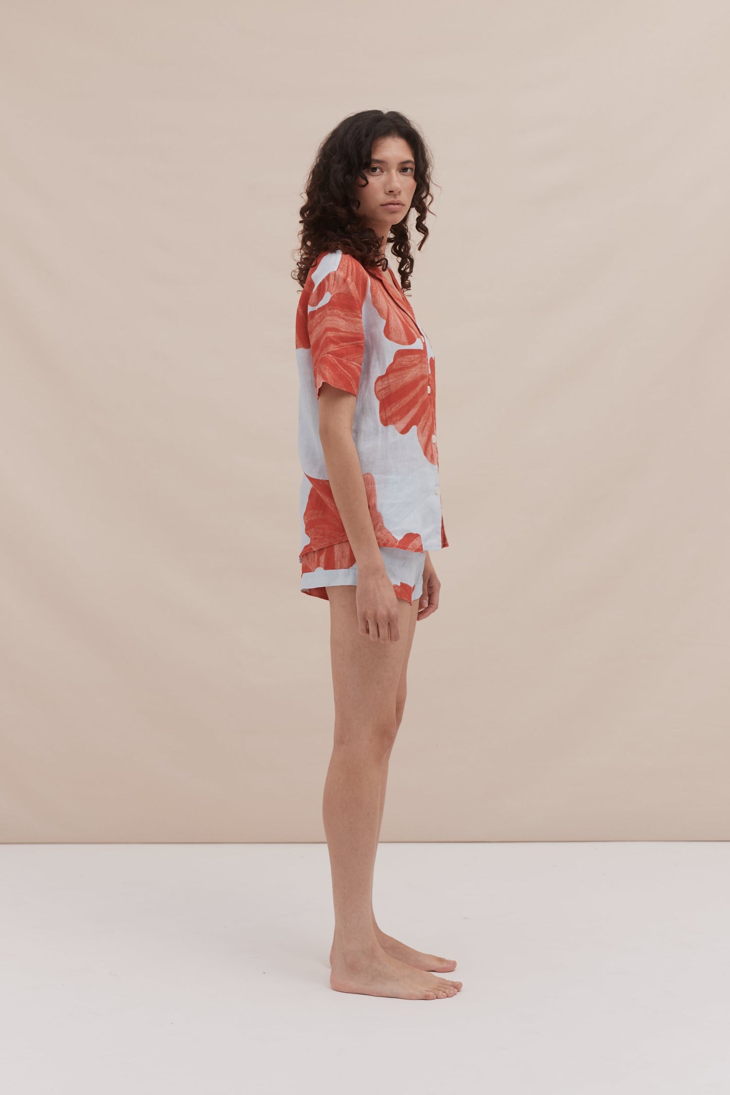 Sunset Bloom – Resort Linen Cotton Shorts Set