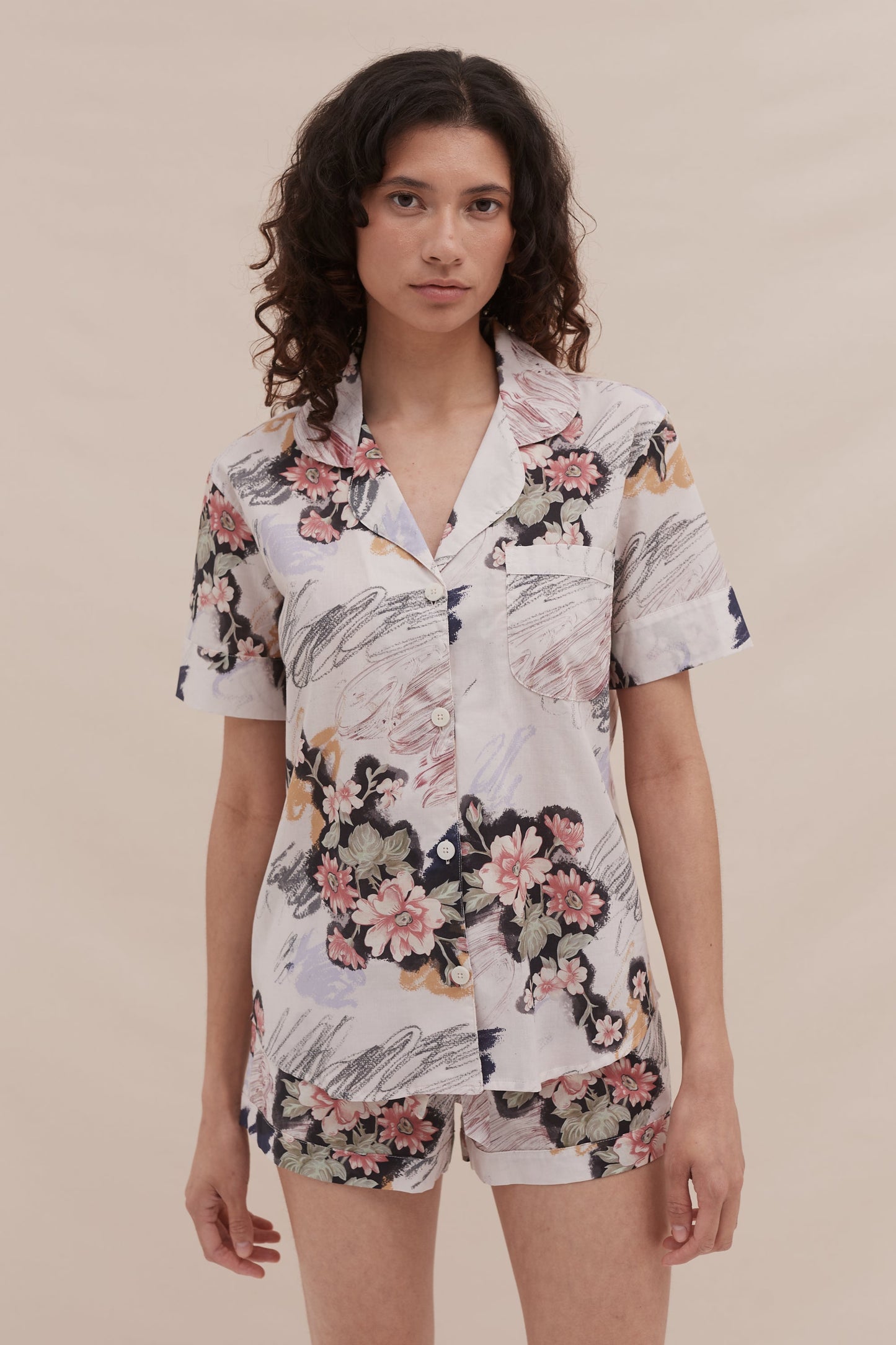 Pastel Blossom Short Cotton Night Set