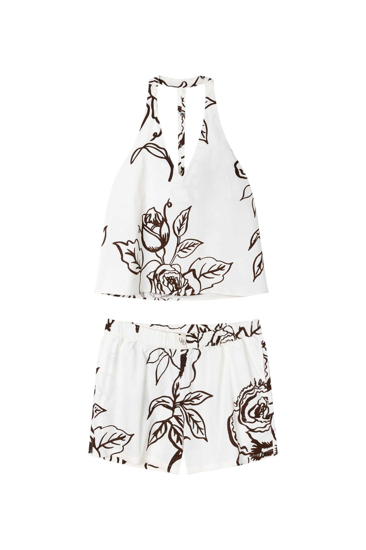 Midnight Bloom Halter Lounge Set – Black & White Elegance