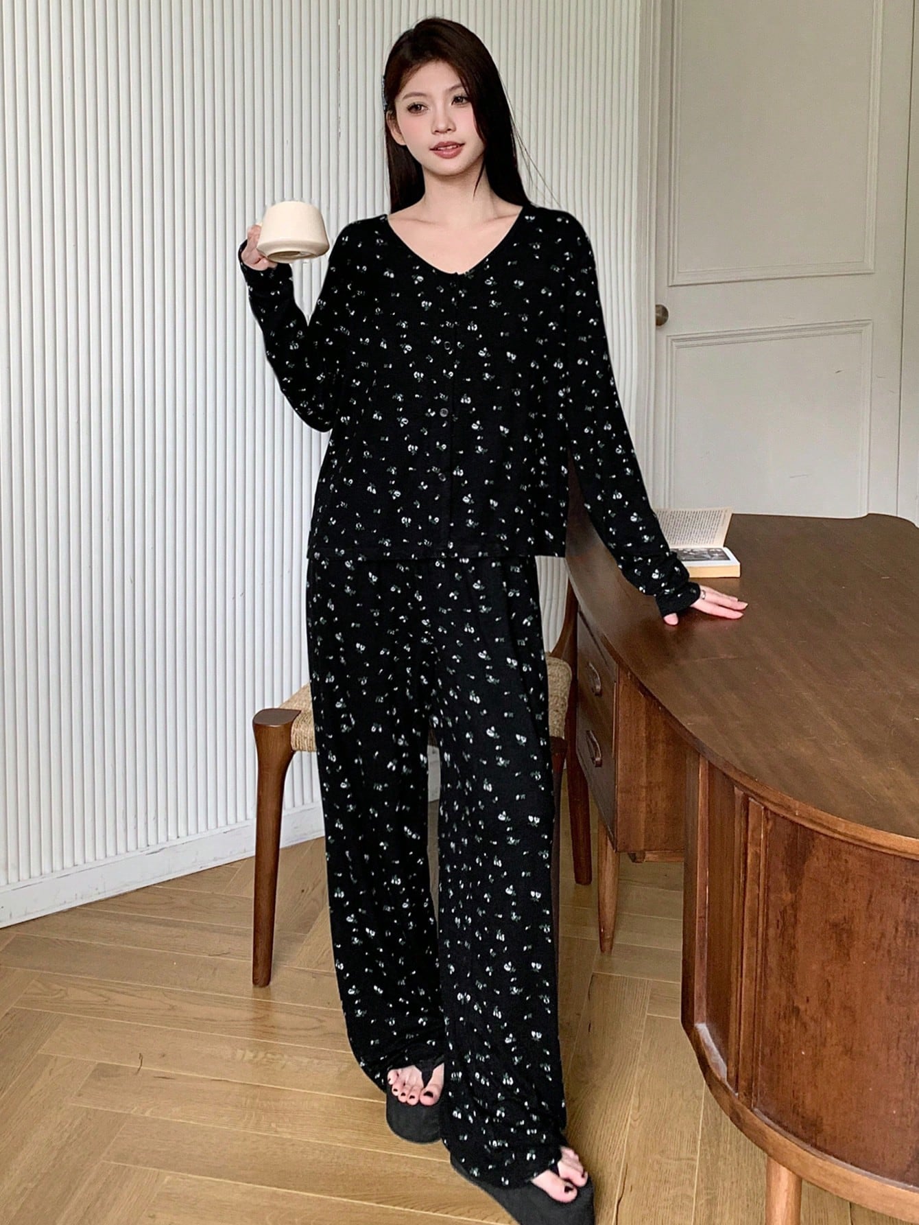 Midnight Bloom β 3-Piece Ditsy Floral Pajama Set