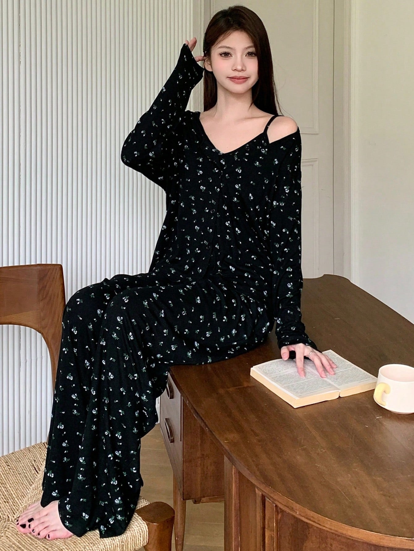 Midnight Bloom β 3-Piece Ditsy Floral Pajama Set