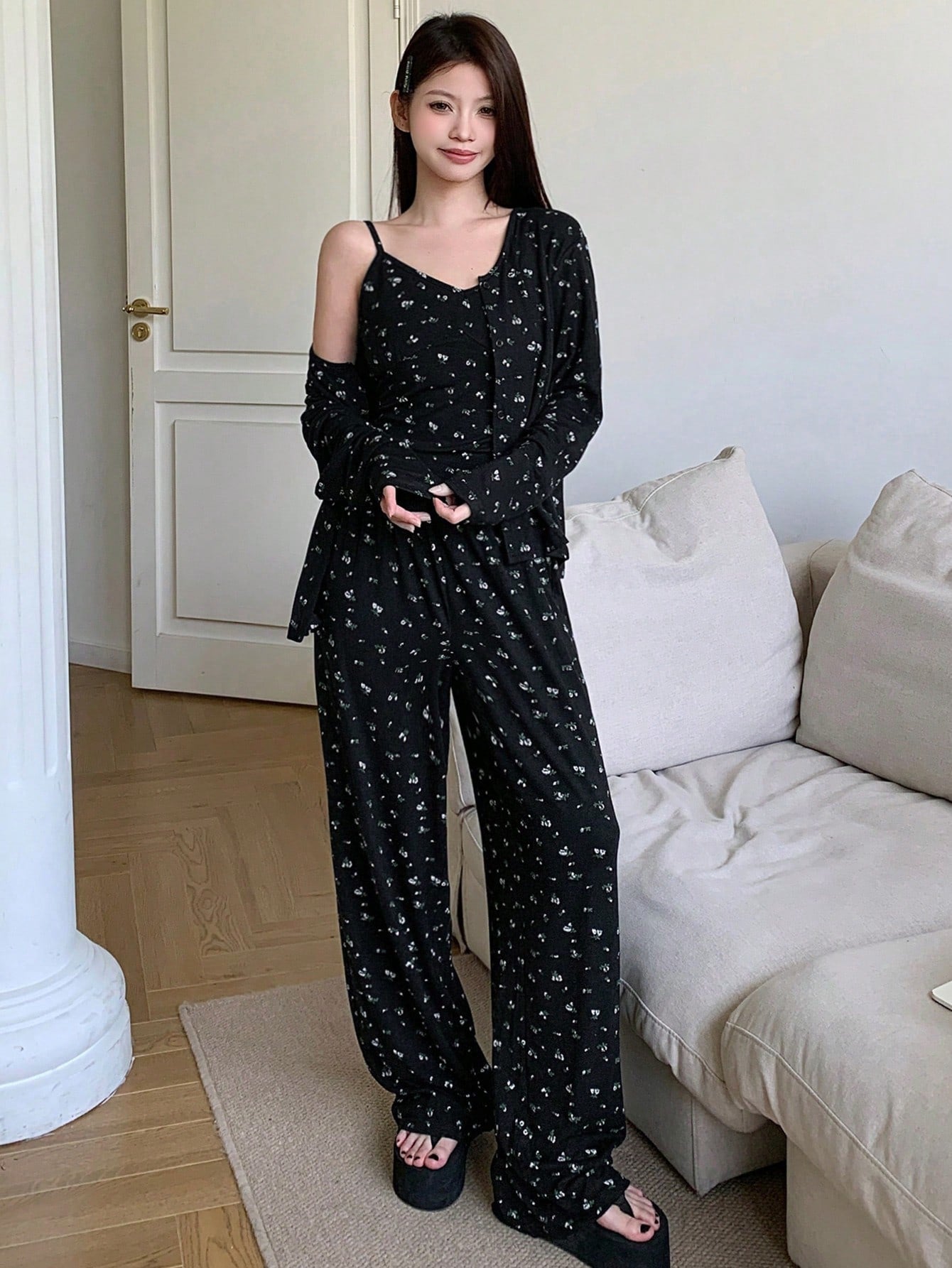 Midnight Bloom β 3-Piece Ditsy Floral Pajama Set