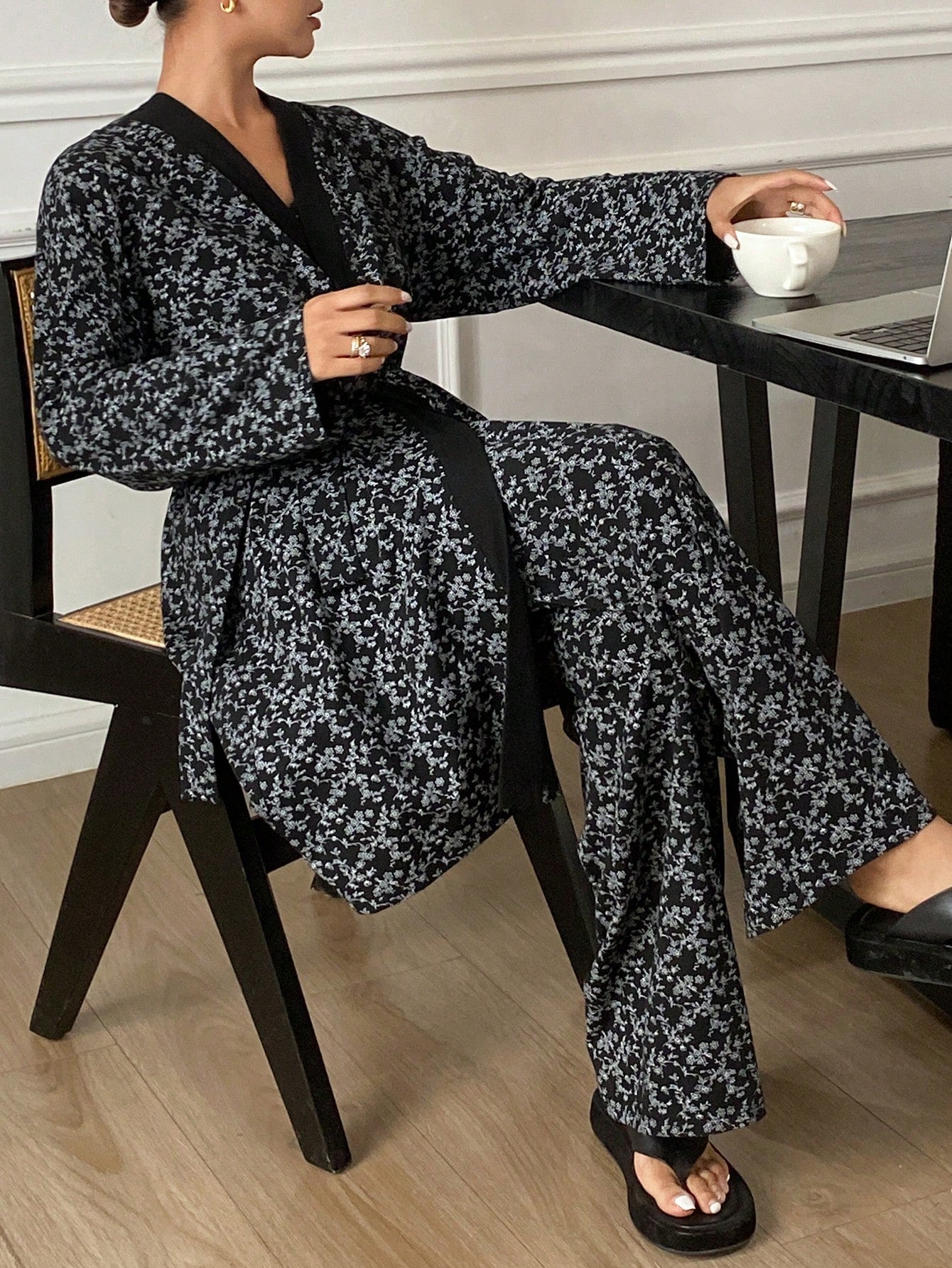 Noir Bloom β 3-Piece Ditsy Floral Lounge Set