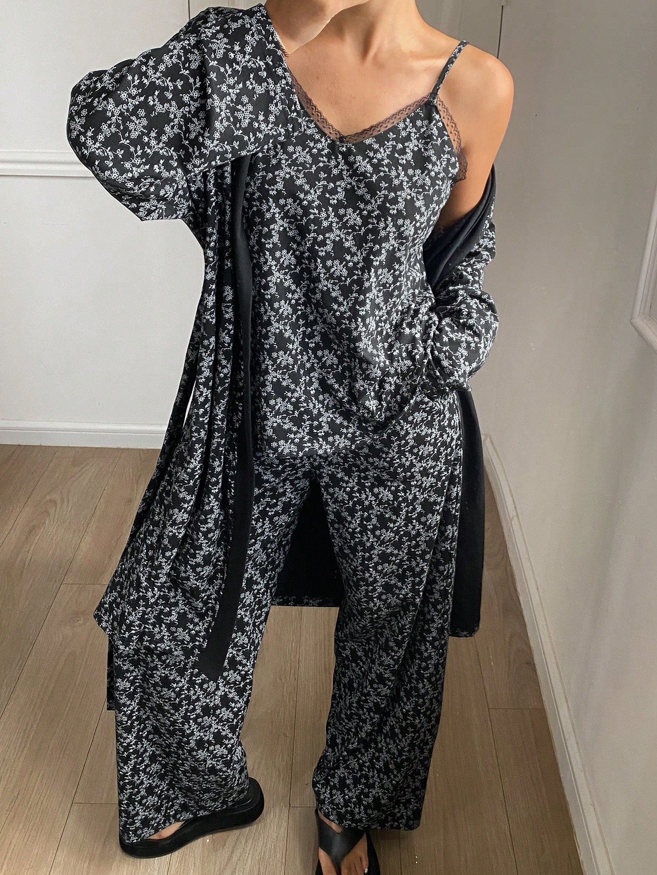 Noir Bloom β 3-Piece Ditsy Floral Lounge Set