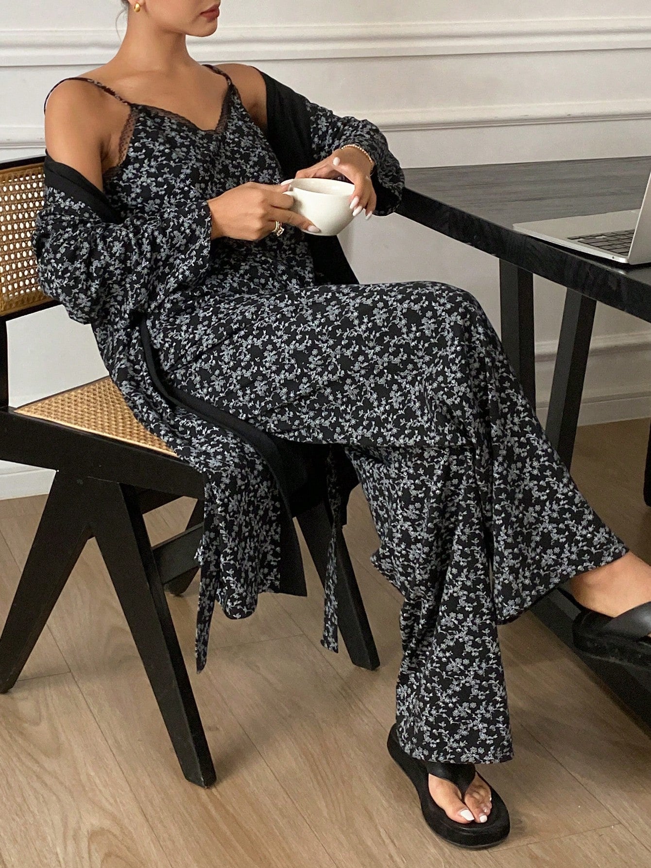 Noir Bloom β 3-Piece Ditsy Floral Lounge Set