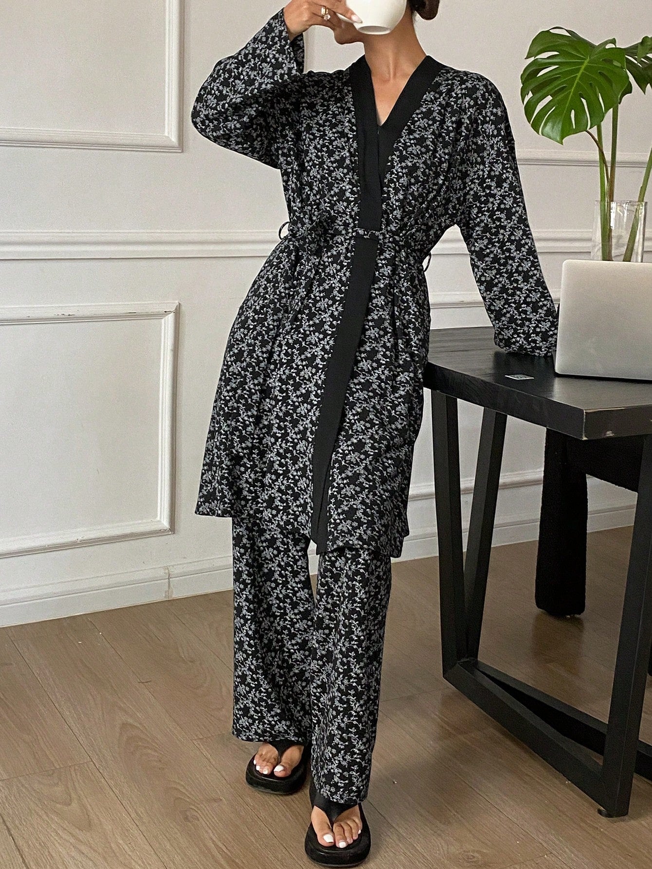 Noir Bloom β 3-Piece Ditsy Floral Lounge Set