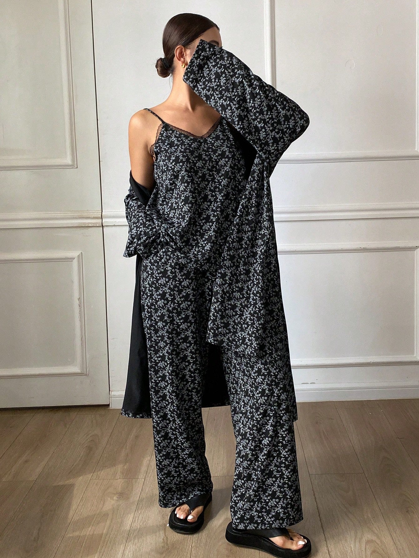 Noir Bloom β 3-Piece Ditsy Floral Lounge Set