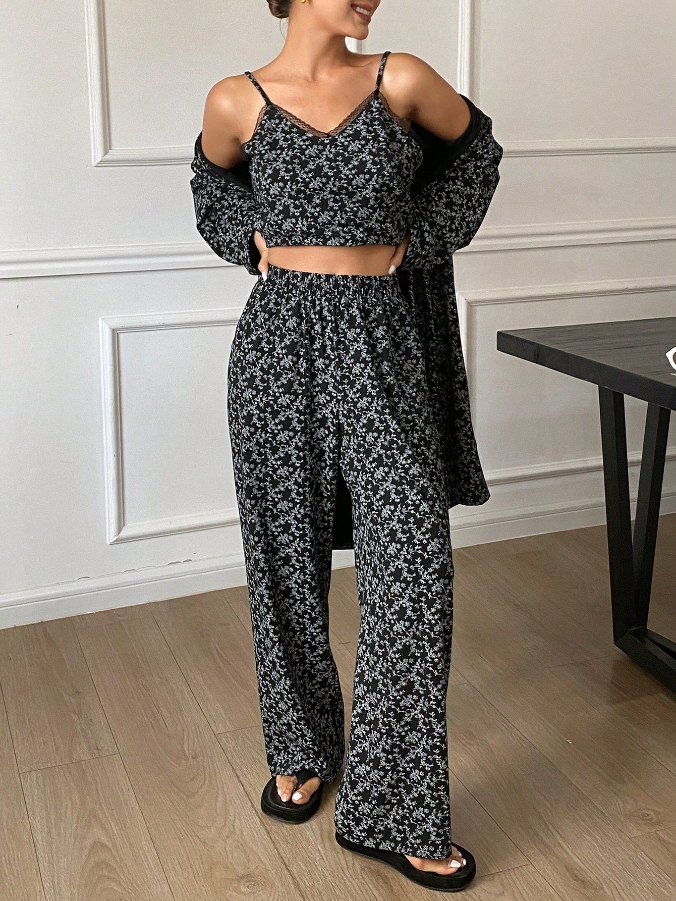 Noir Bloom β 3-Piece Ditsy Floral Lounge Set