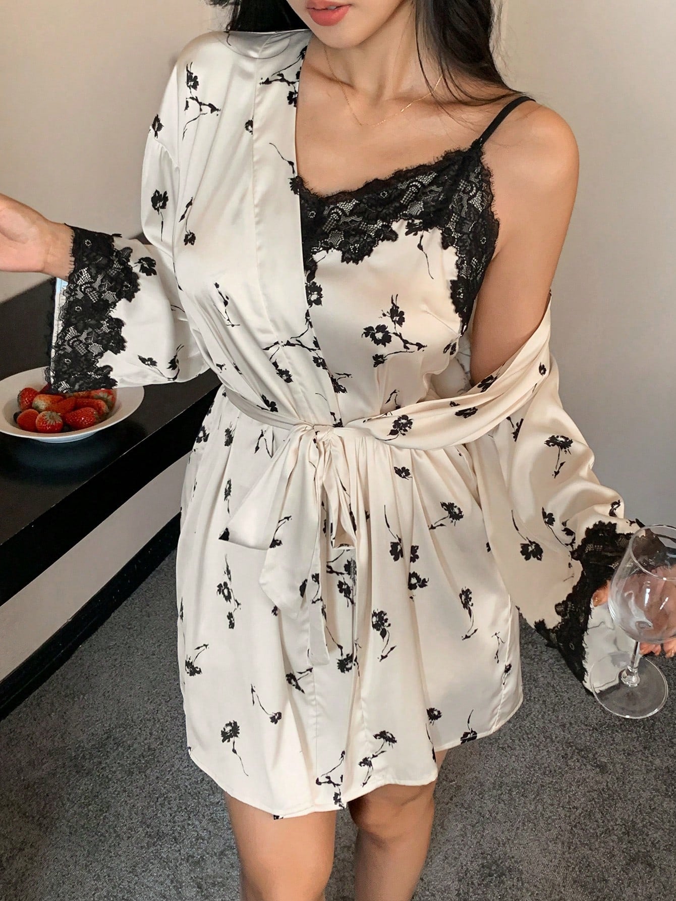 Midnight Muse β 3-Piece Satin Lace Pajama Set