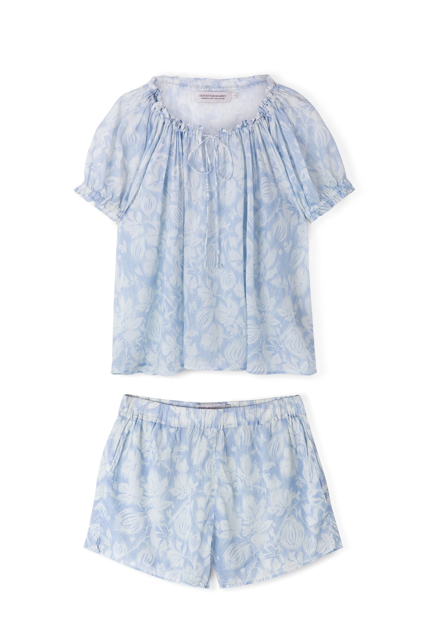 Cloud Bloom Off-Shoulder Cotton Lounge Set – Blue