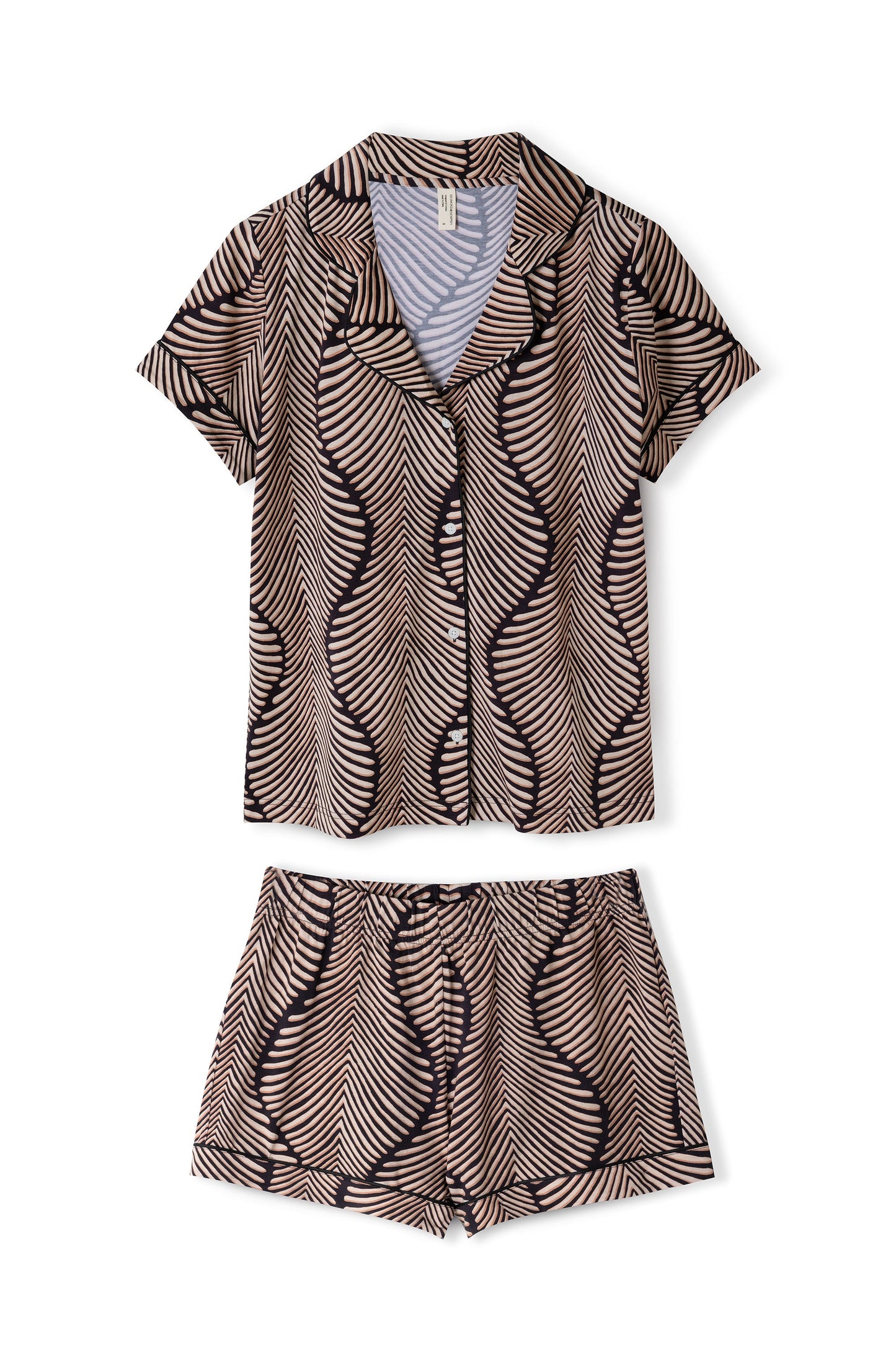 Palm Rhythm Short Set β Mocha Wave Leaf Print
