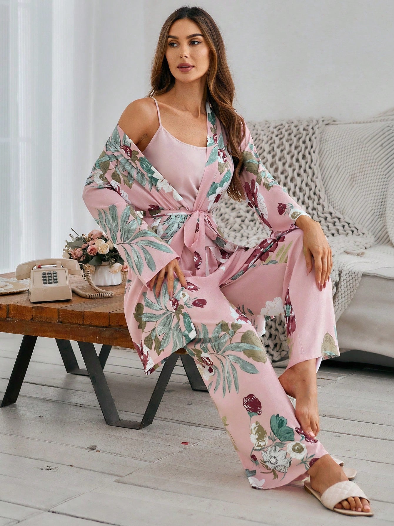 Petal Whisper β 3-Piece Satin Floral Lounge Set