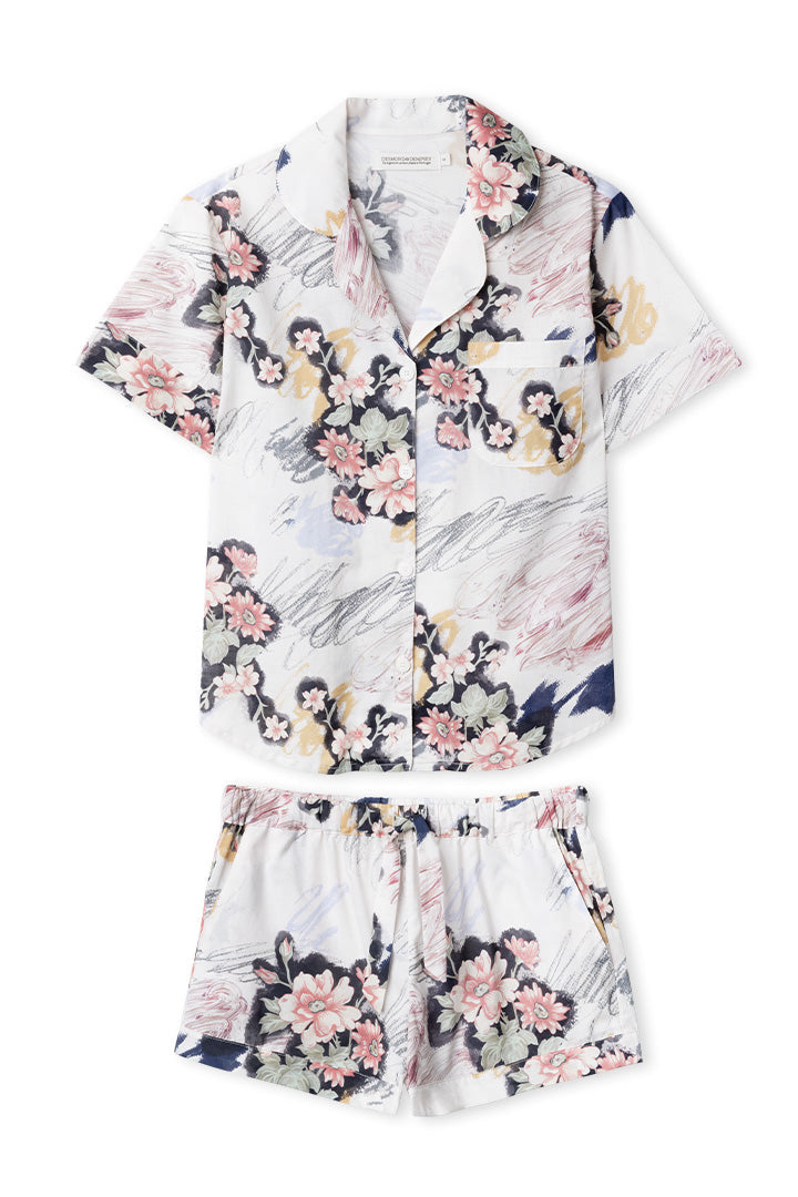 Pastel Blossom Short Cotton Night Set