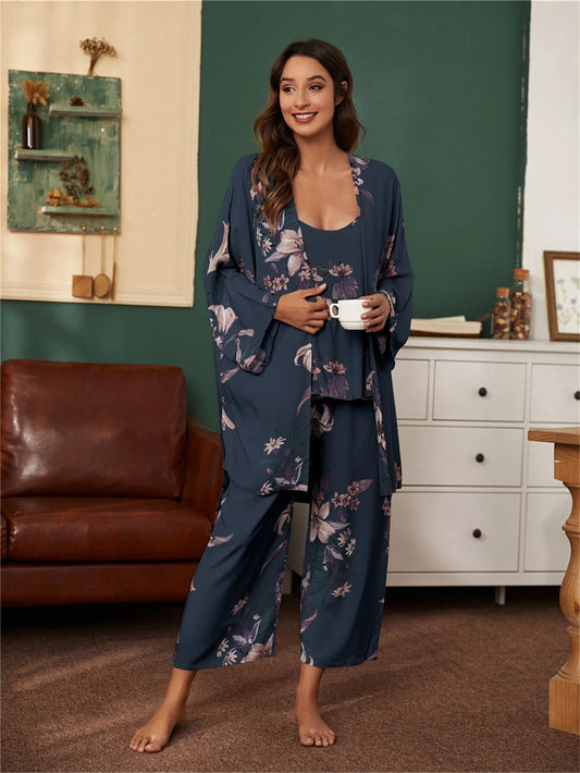 Midnight Bloom 3-Piece Lounge Set – Effortless Elegance in Every Thread