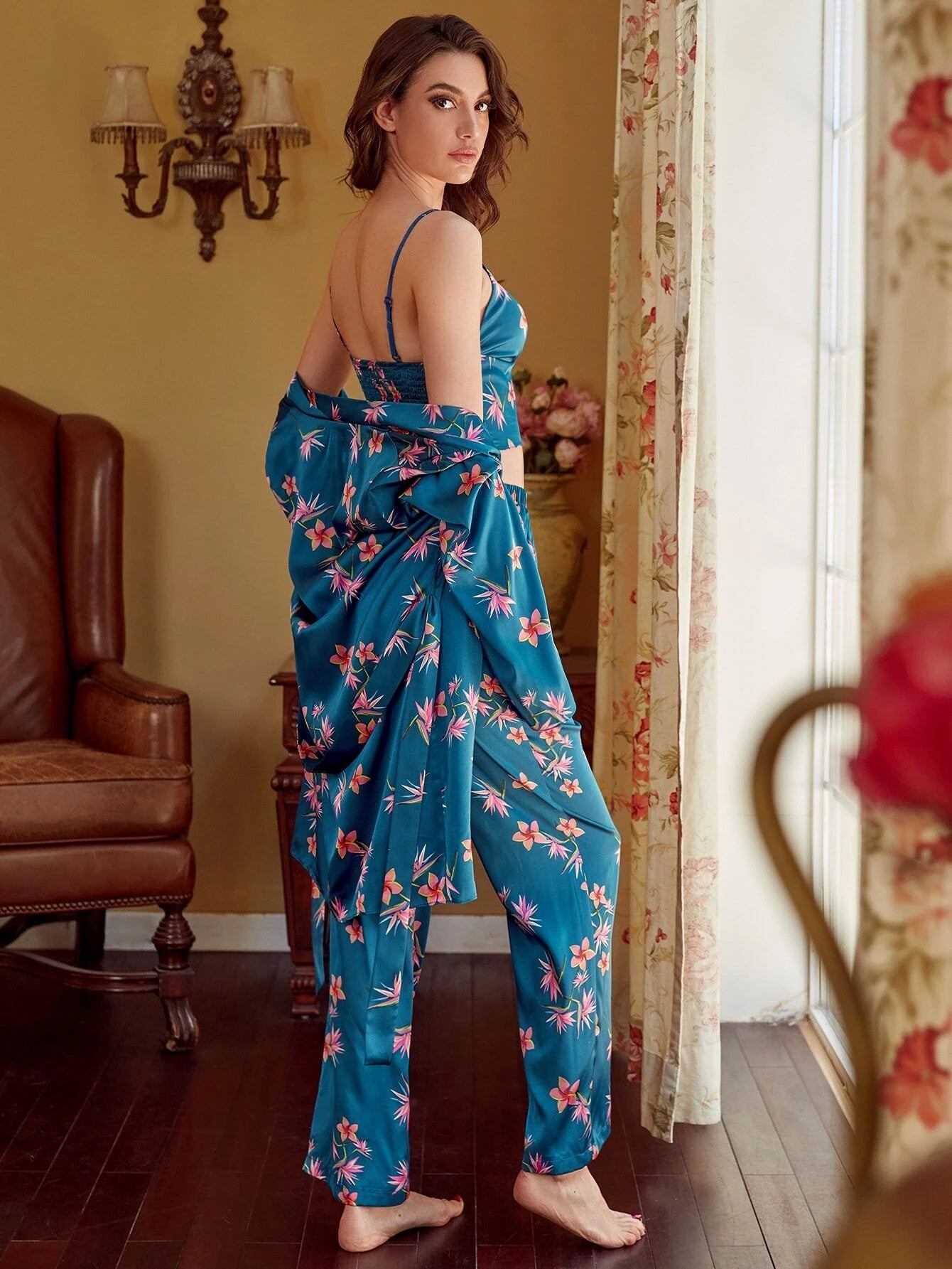 Midnight Tropics 3-Piece Satin Lounge Set