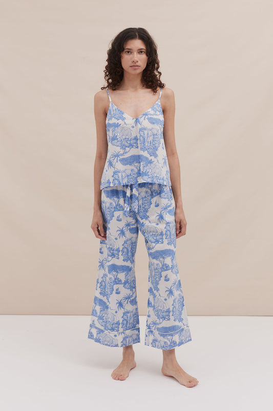 Safari Breeze – Blue Printed Camisole & Pajama Set