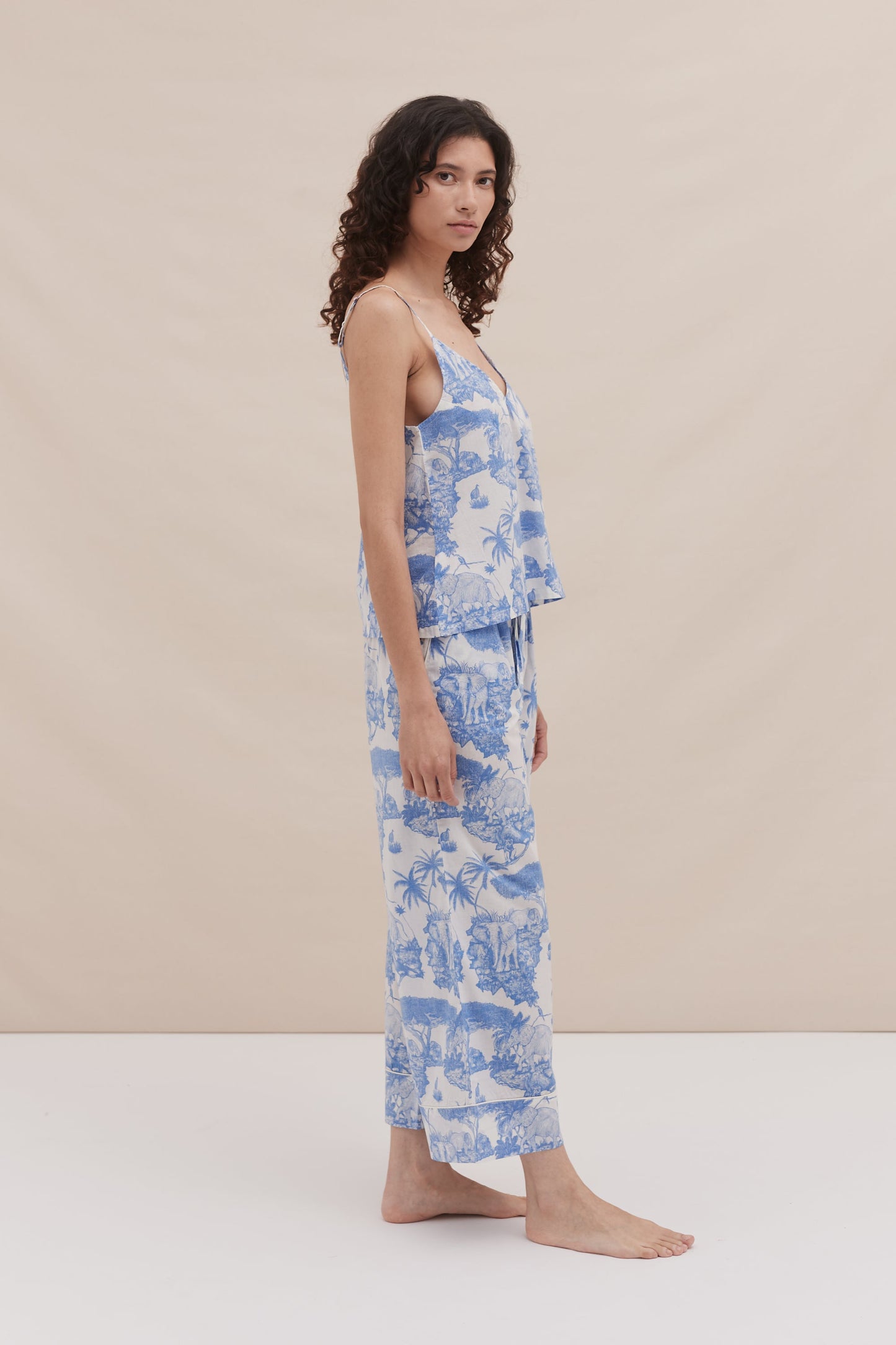Safari Breeze – Blue Printed Camisole & Pajama Set