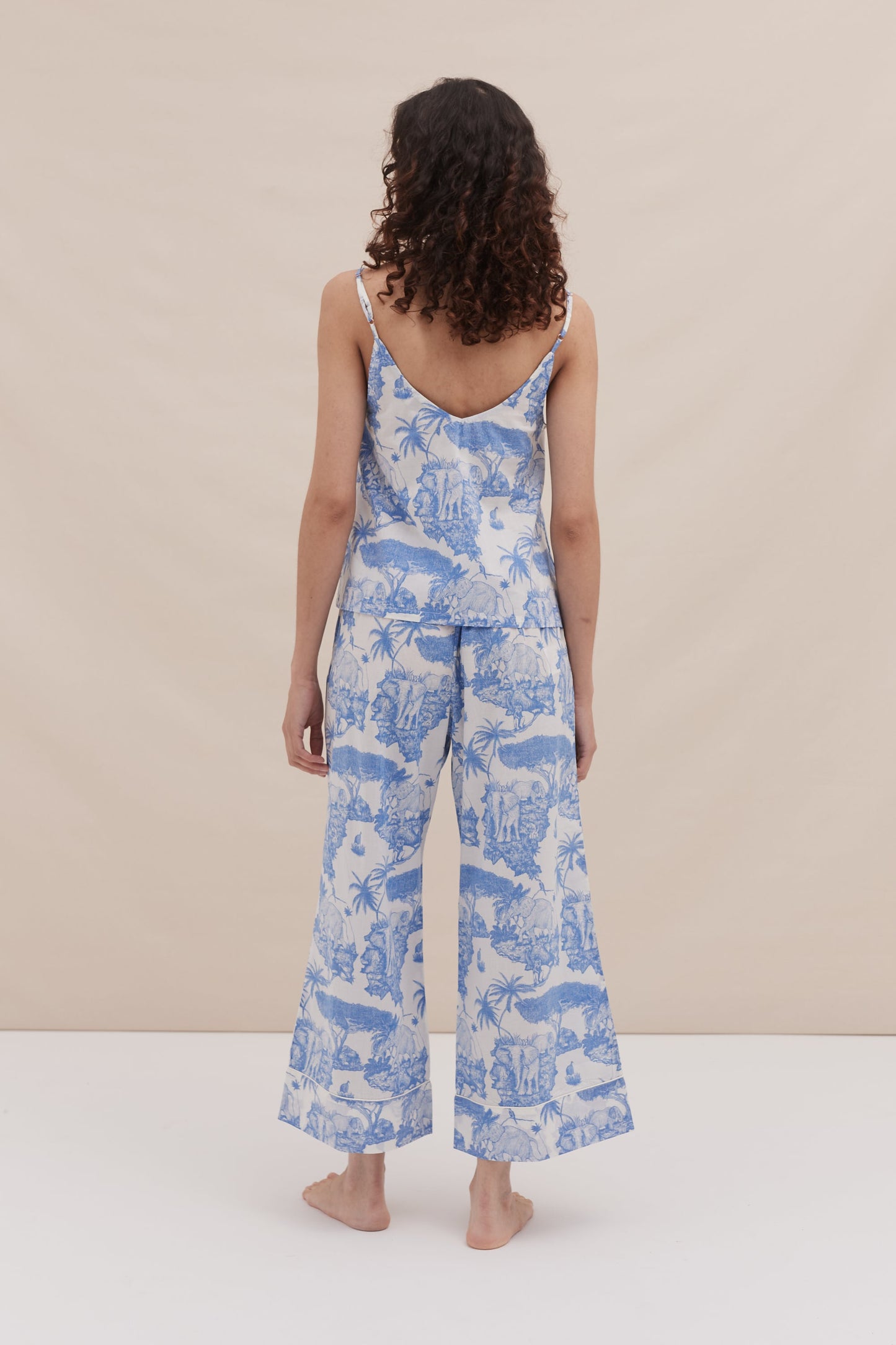 Safari Breeze – Blue Printed Camisole & Pajama Set