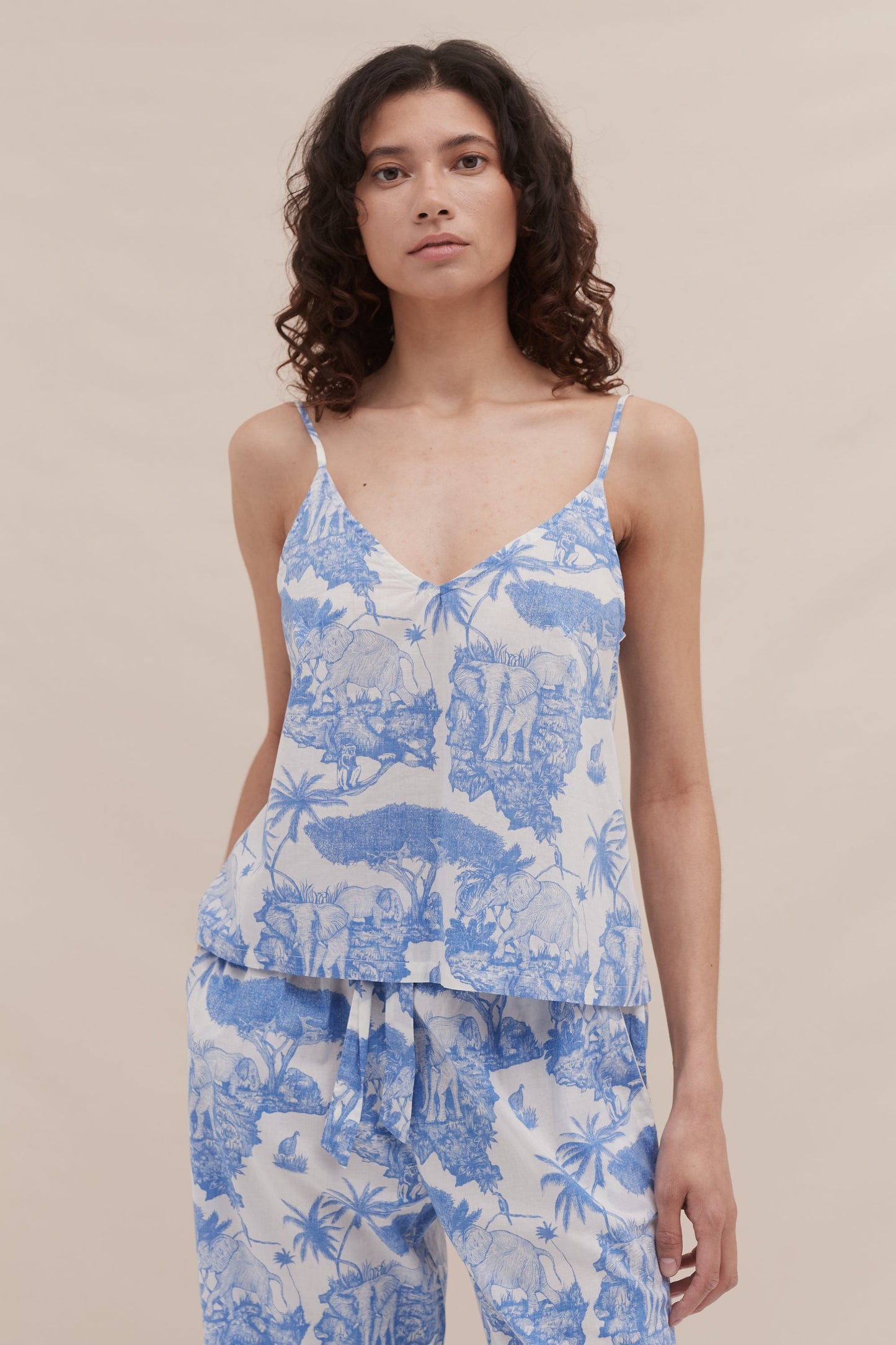 Safari Breeze – Blue Printed Camisole & Pajama Set