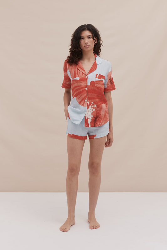 Sunset Bloom – Resort Linen Cotton Shorts Set